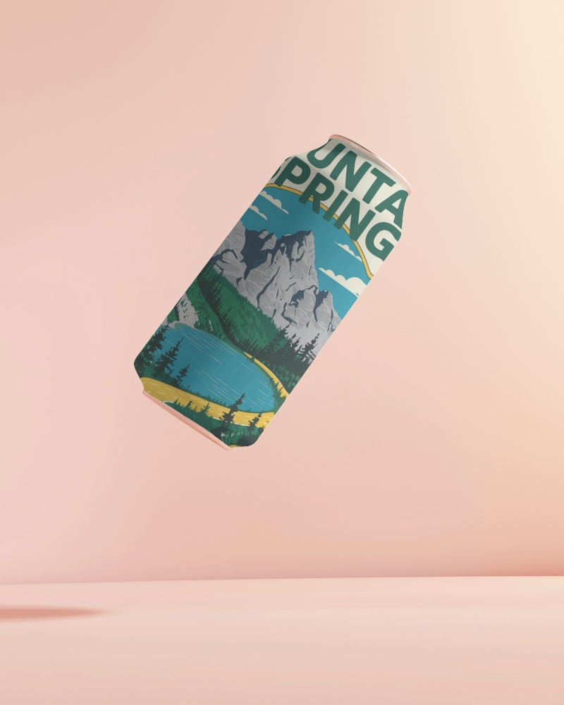Modern Refreshing Beverage Can Mockup With Scenic Natural Landscape Design