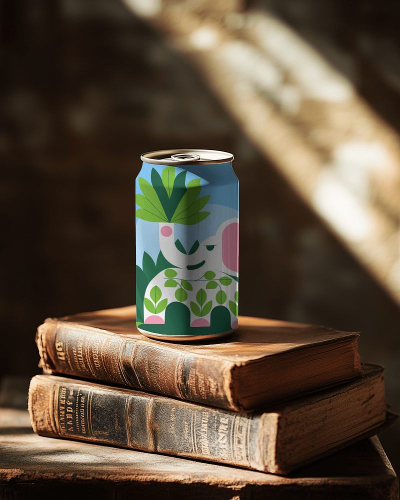 Sun Drenched Literary Can Mockup Artistic Beverage Packaging Styled On Antique Hardcover Books