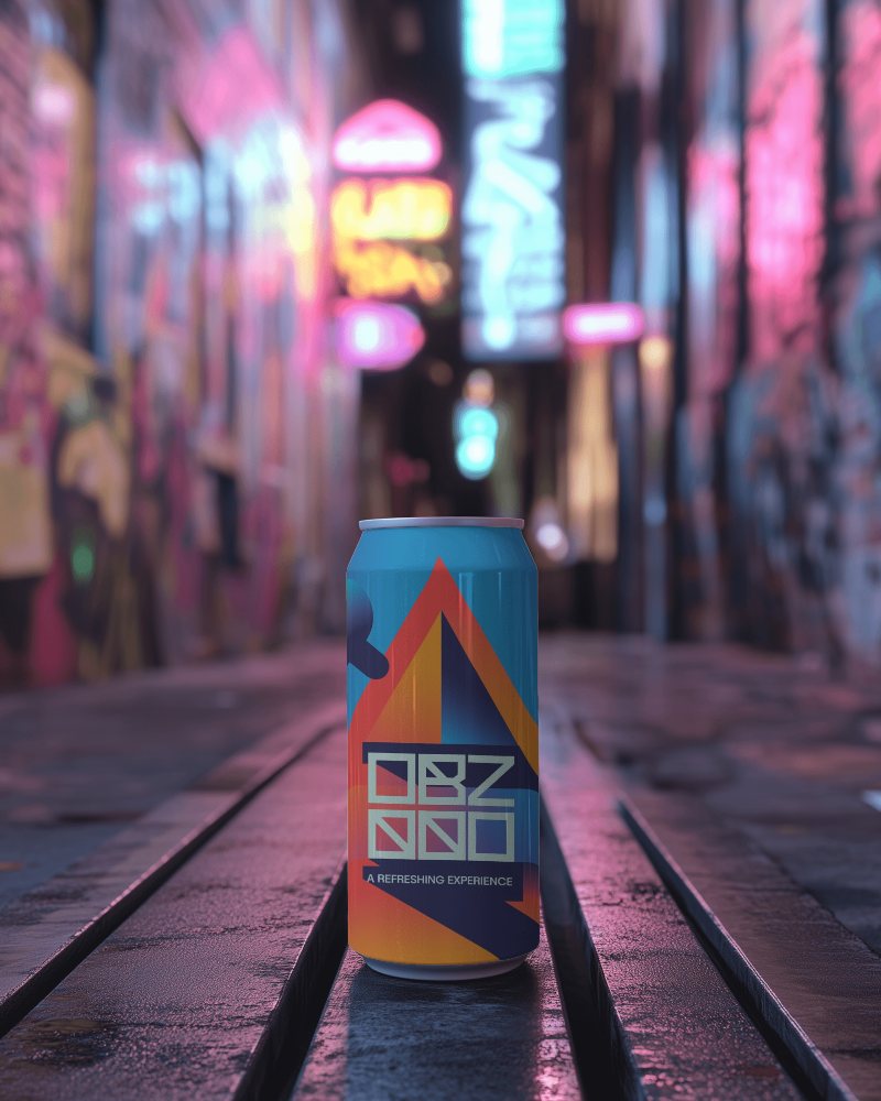 Neon Lit Urban Alley Can Mockup Vibrant Energy Drink Packaging With Glowing City Background