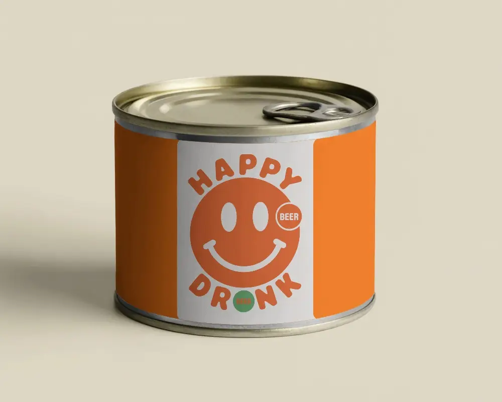 Short Round Can Mockup On Cream Background Front Facing Shot Playful Design Studio Light Scene