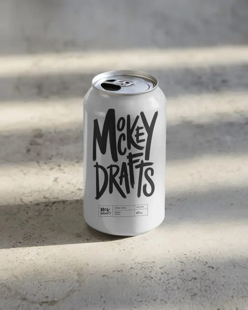 Minimal Can Mockup Standing On Concrete Floor With Soft Shadows And Natural Lighting Stripes