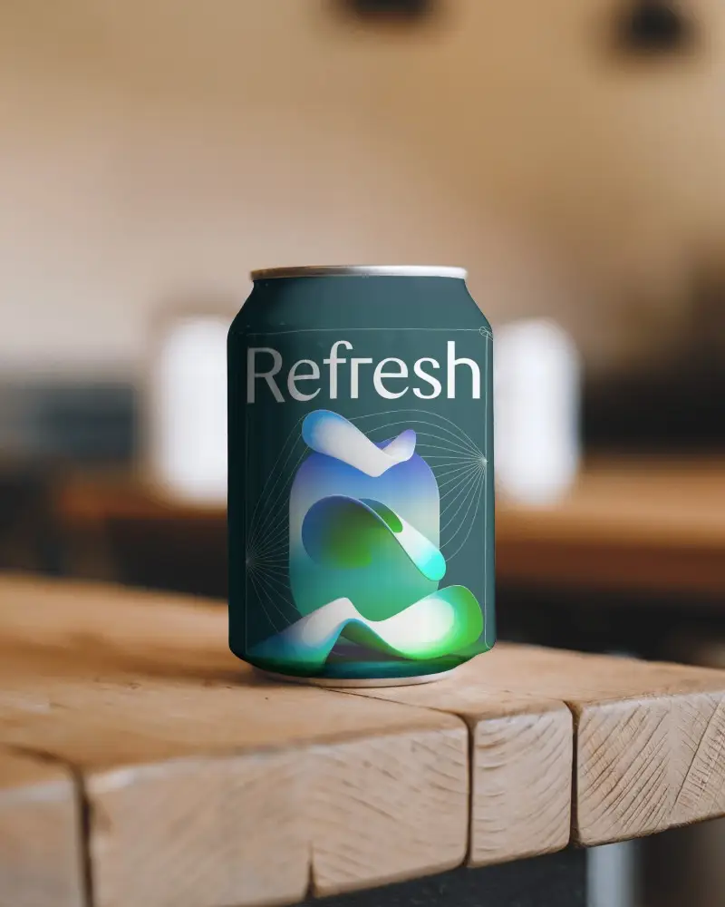 Modern Can Mockup Placed On Wooden Surface In Cafe Environment With Blurred Background Depth