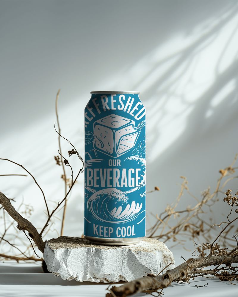 Can Mockup On A Platform With Sticks Lying Around