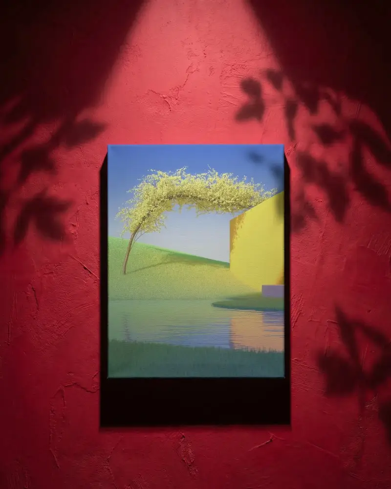 Realistic Portrait Canvas Mockup With Textured Background And Shadow Effects