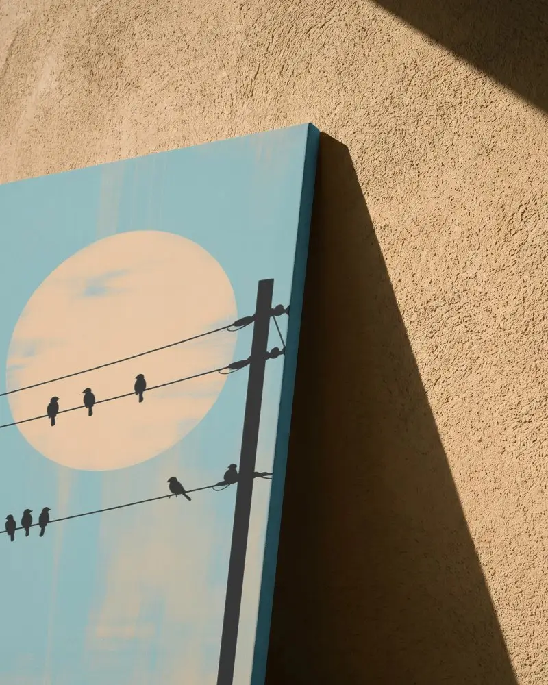 High Resolution Angled Canvas Mockup On Rough Textured Wall With Natural Light Shadow