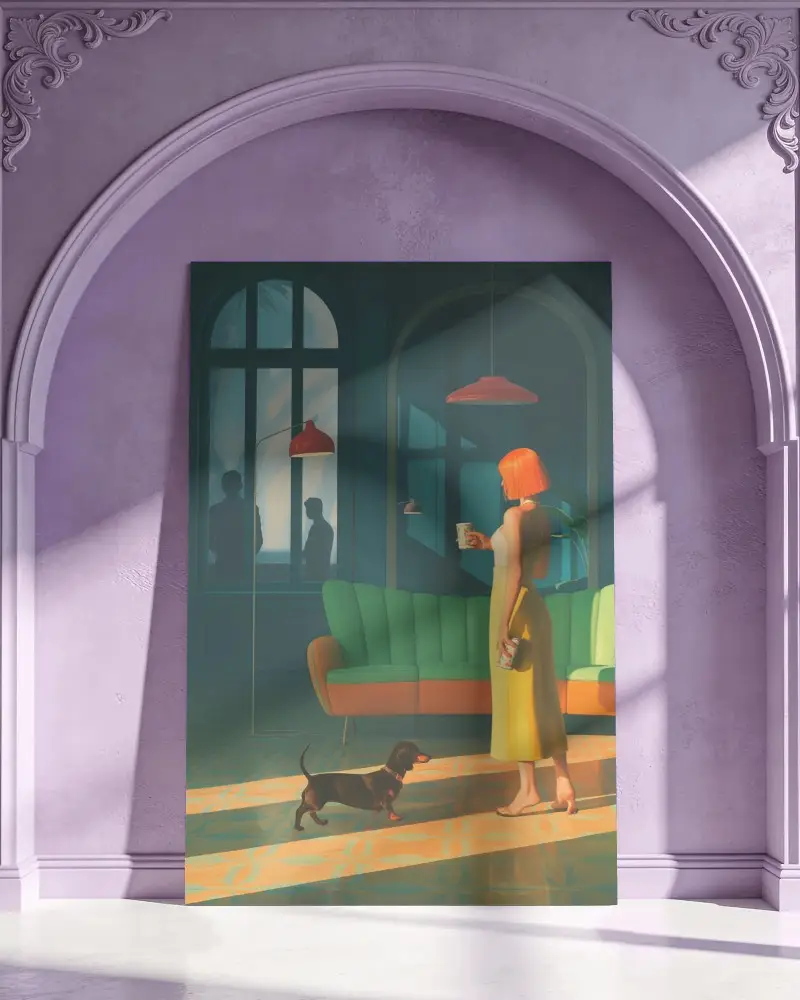 Premium Vertical Canvas Mockup In Classical Arched Niche Setting With Natural Window Shadow