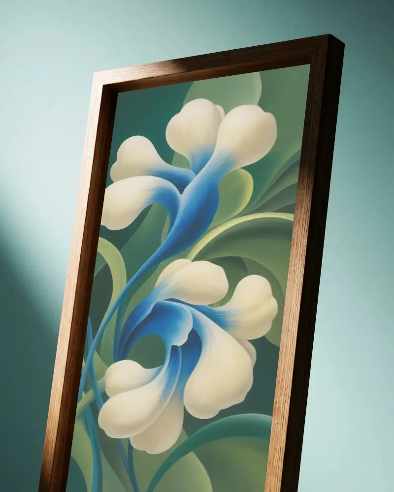 Vertical Canvas Mockup With Thick Wood Frame And Soft Gradient Wall Background