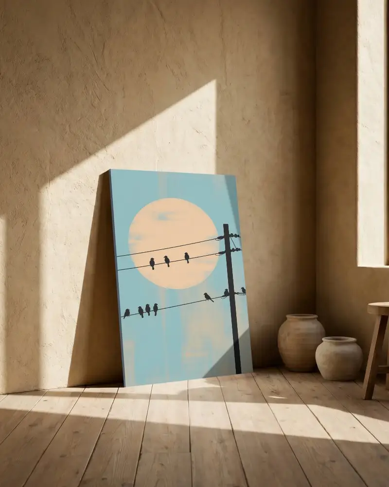 Artistic Canvas Mockup On Wooden Floor With Soft Shadow And Minimalist Interior Style