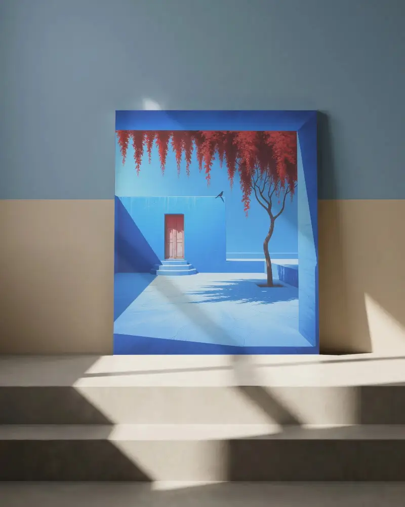 Modern Empty Canvas Mockup With Natural Light Shadow Effect On Minimalist Background Wall
