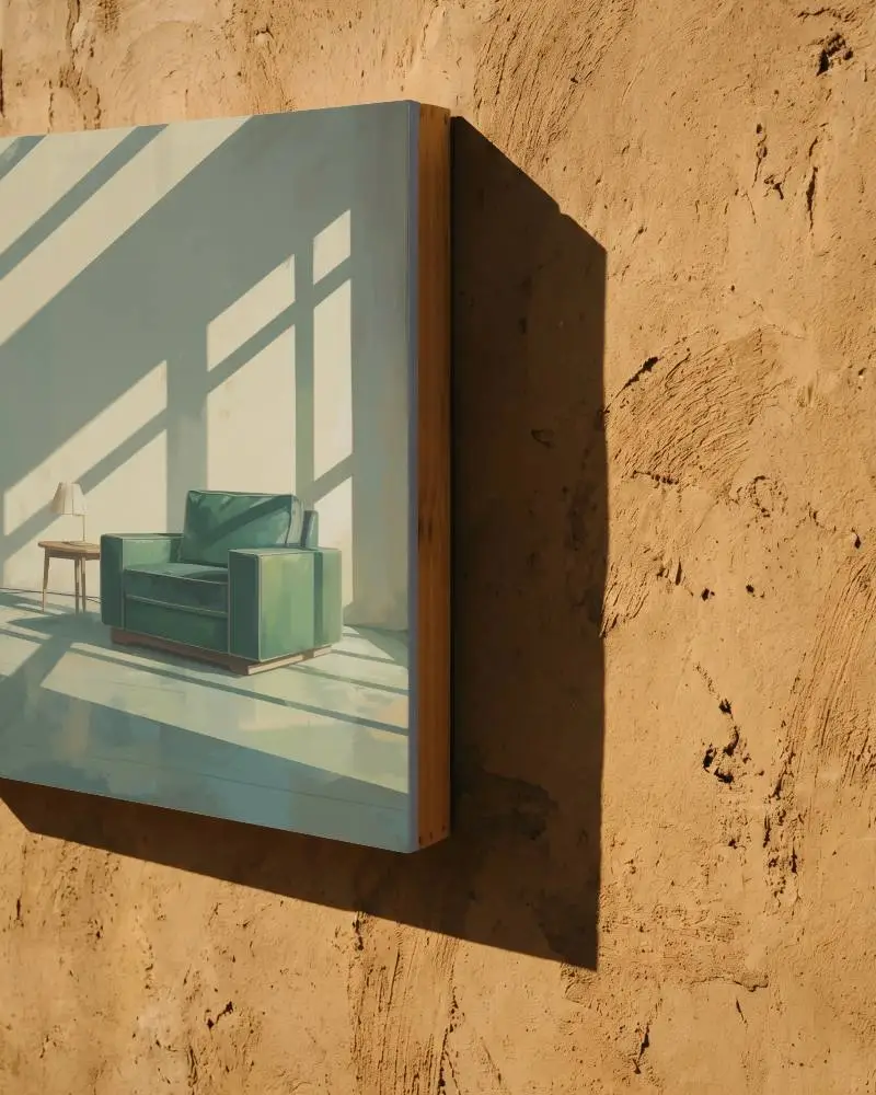 Minimal Art Canvas Mockup Displayed On Textured Wall Showing Depth And Shadow