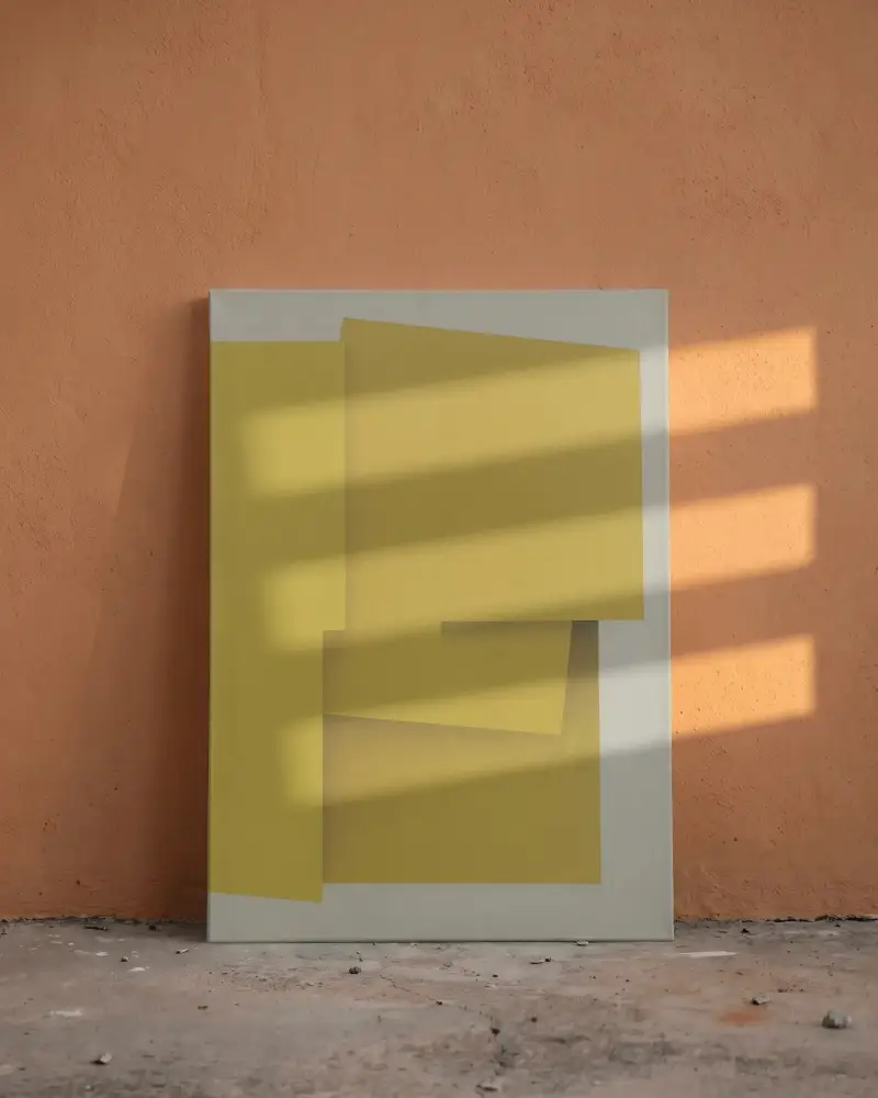 Vertical Canvas Mockup Standing On Floor With Natural Light Shadow Modern Minimalistic Display