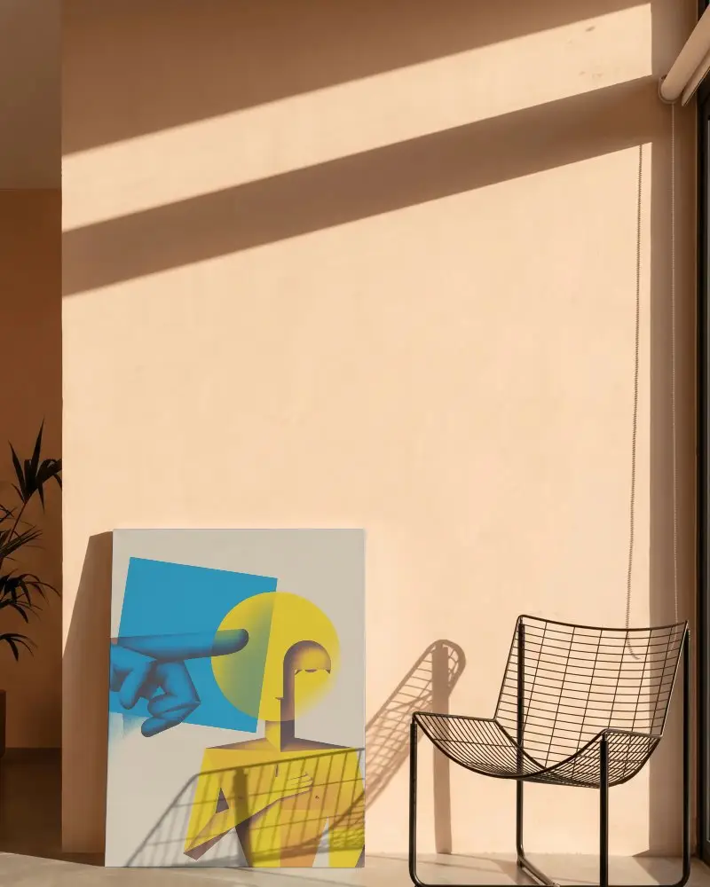 Minimalistic Canvas Mockup With Chair And Nature Shadow Play In Interior Space
