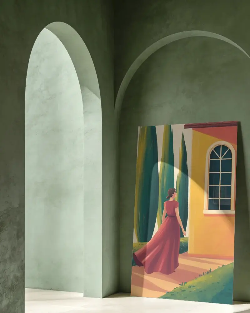 Modern Archway Canvas Mockup With Textured Wall And Realistic Shadow Effects For Design