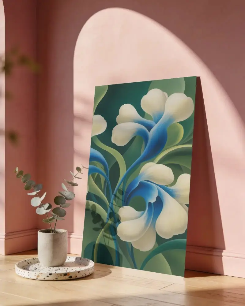 Vertical Canvas Mockup With Natural Light Shadow Effects On Textured Background Wall
