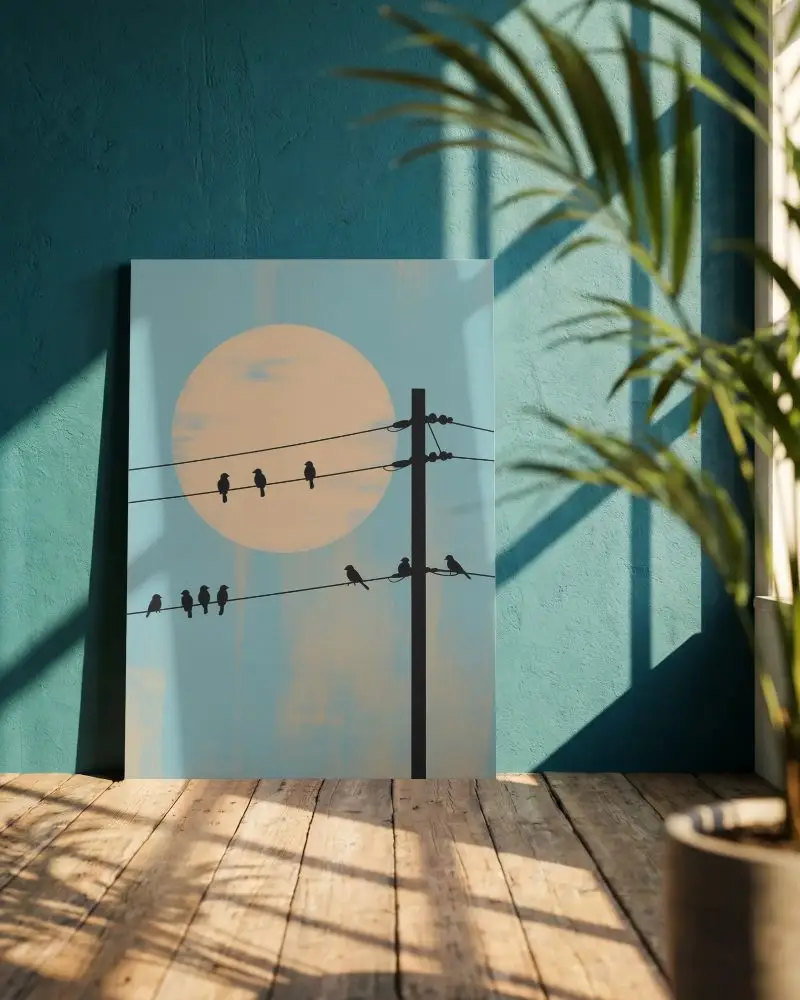 Vertical Canvas Mockup With Natural Light Shadows And Textured Wall Background