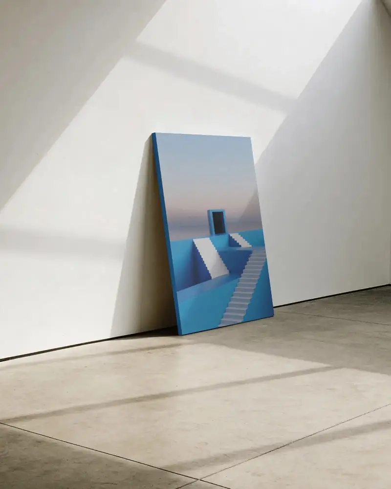 Minimalist Canvas Mockup Leaning Against Wall Modern Interior Light Shadows Design Display