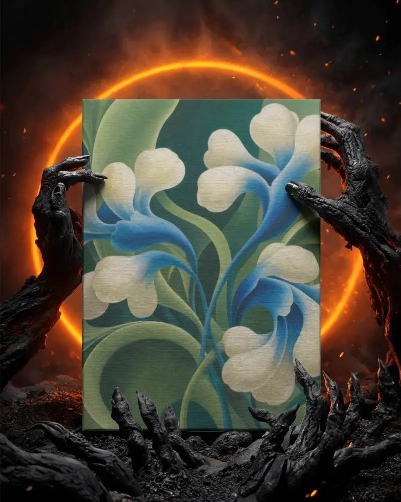 Spooky Burnt Hands Grasping Empty Canvas Mockup Against Fiery Glowing Sunset Perfect For Templates