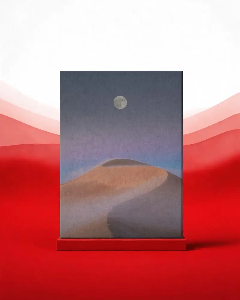 Rectangular Stretched Canvas Mockup On Minimalist Abstract Background Stand Display