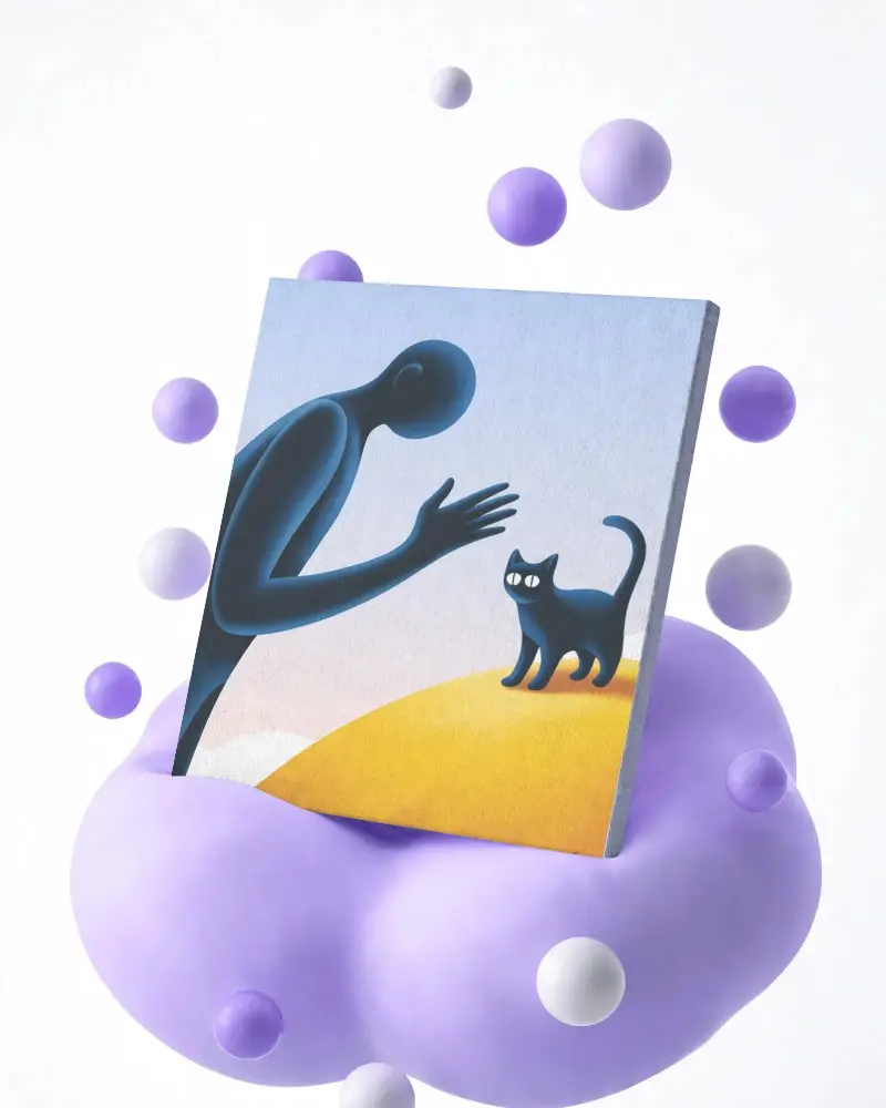Square Canvas Mockup Floating Above Bubble Background Minimalist Art Display Design Template