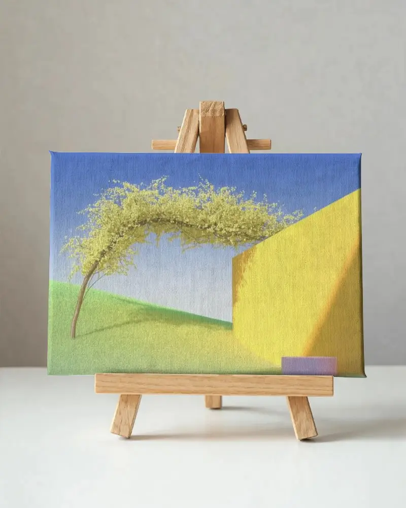 Studio Setup With Small Canvas Mockup On Wood Easel Perfect For Art Display And Painting Preview