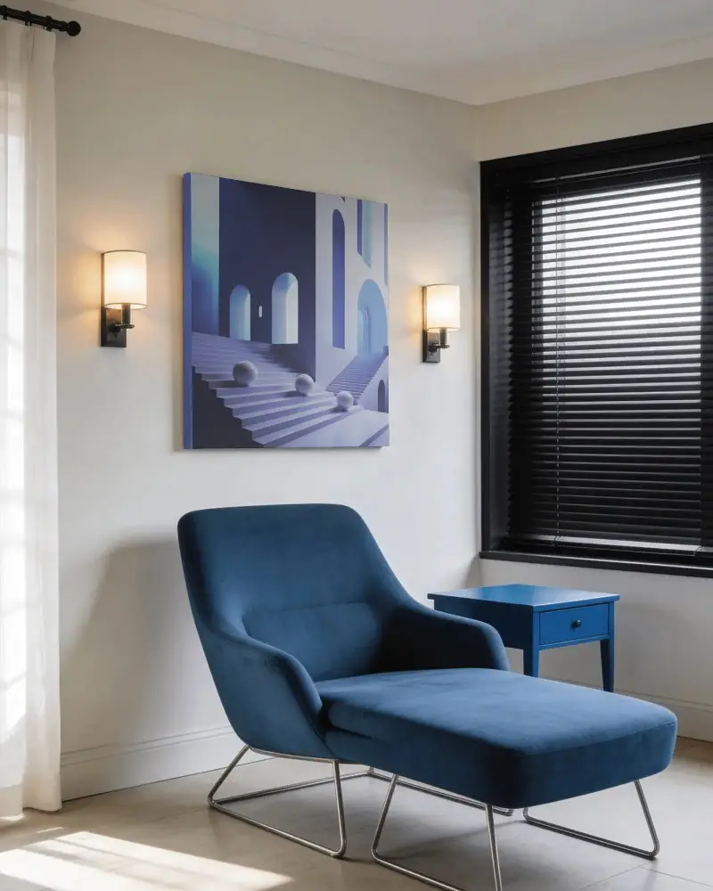 Modern Living Room With Contemporary Chaise Lounge And Blank Canvas Mockup On Wall