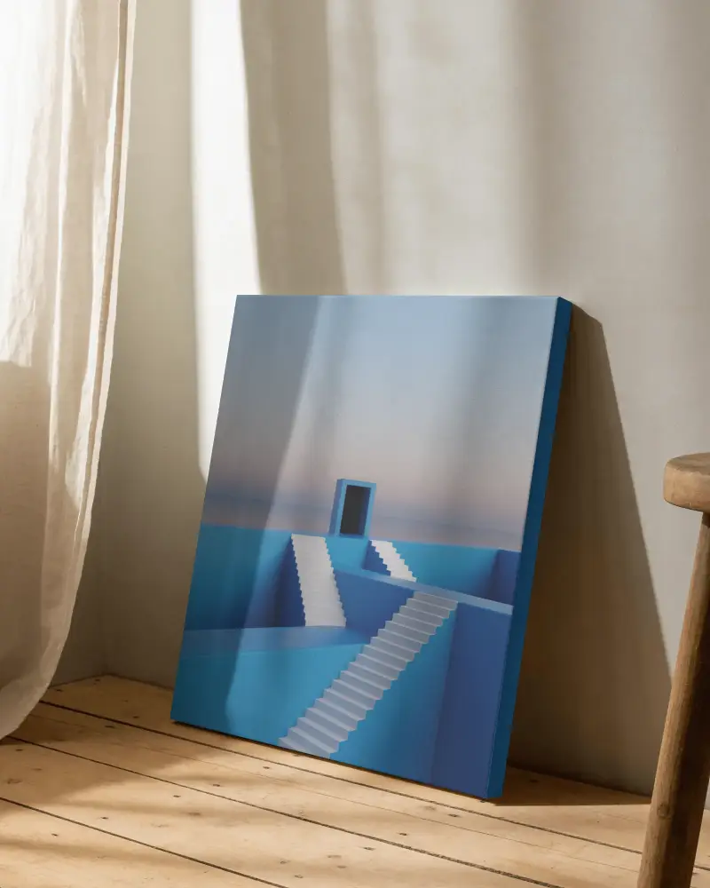 Canvas Mockup Leaning Against Wall In Minimalist Interior With Natural Light