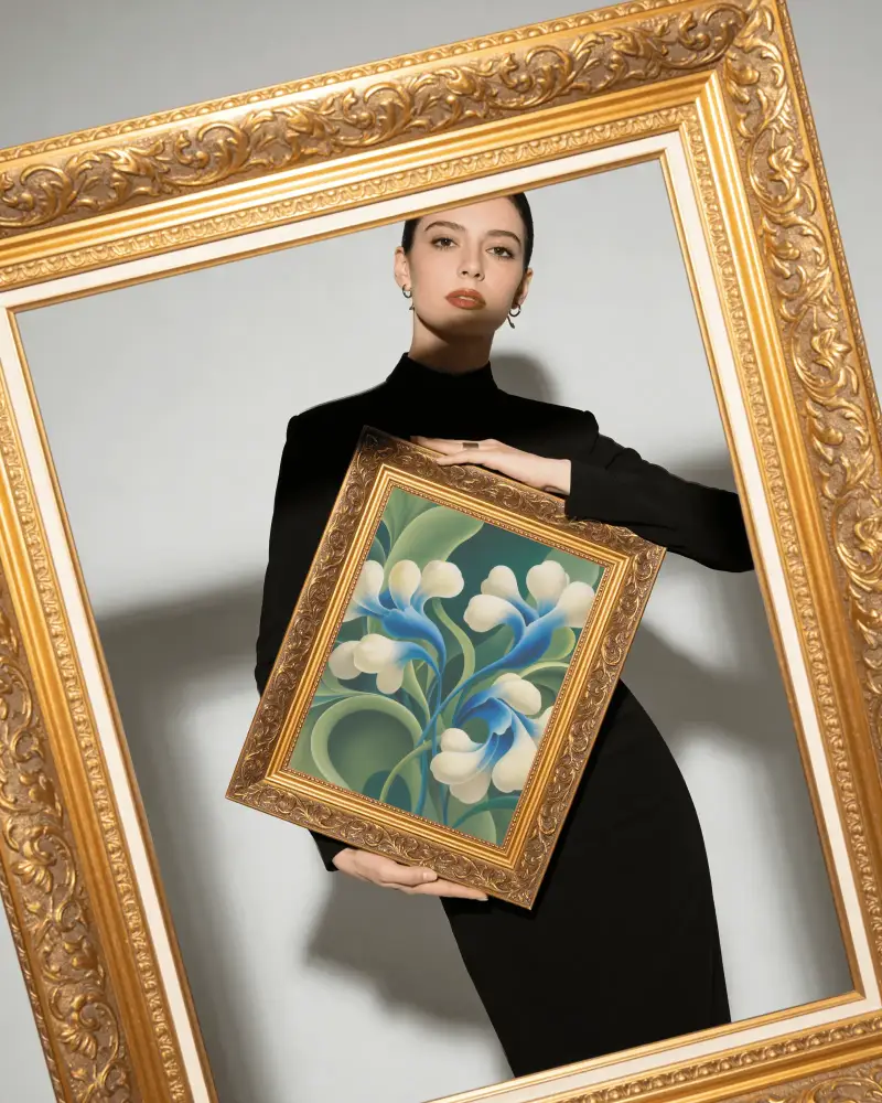 Elegant Portrait Canvas Mockup With Decorative Picture Frames For Painting And Photography Showcase