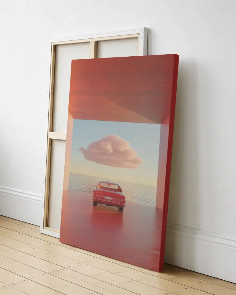 Painting Canvas Mockup With Stretched Frame White Wall Background Floorboards