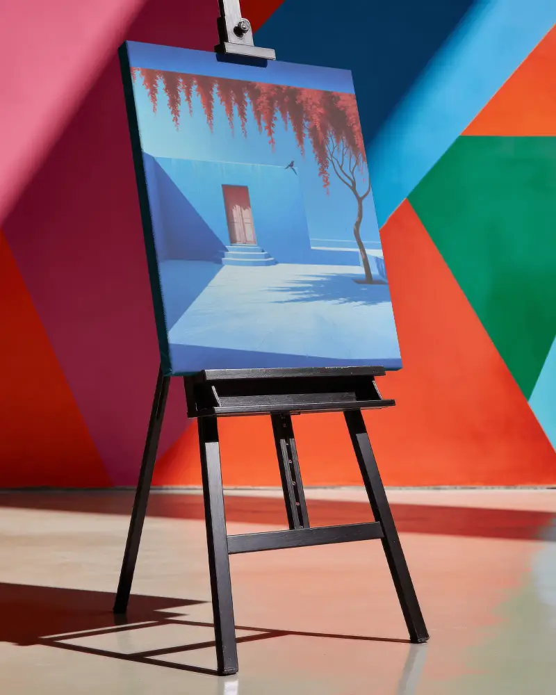 Standing Easel With Canvas Mockup In Creative Space Ready For Custom Artwork Painting
