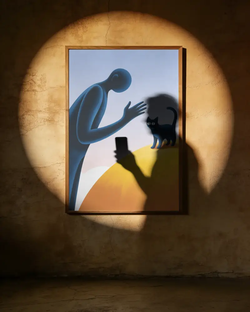 Artistic Canvas Mockup Showcasing Shadow Of Person With Smartphone Device