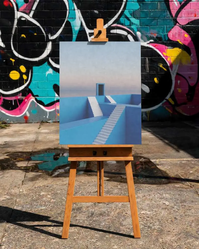 Outdoor Canvas Mockup On Easel With Urban Background For Art Presentation Or Design