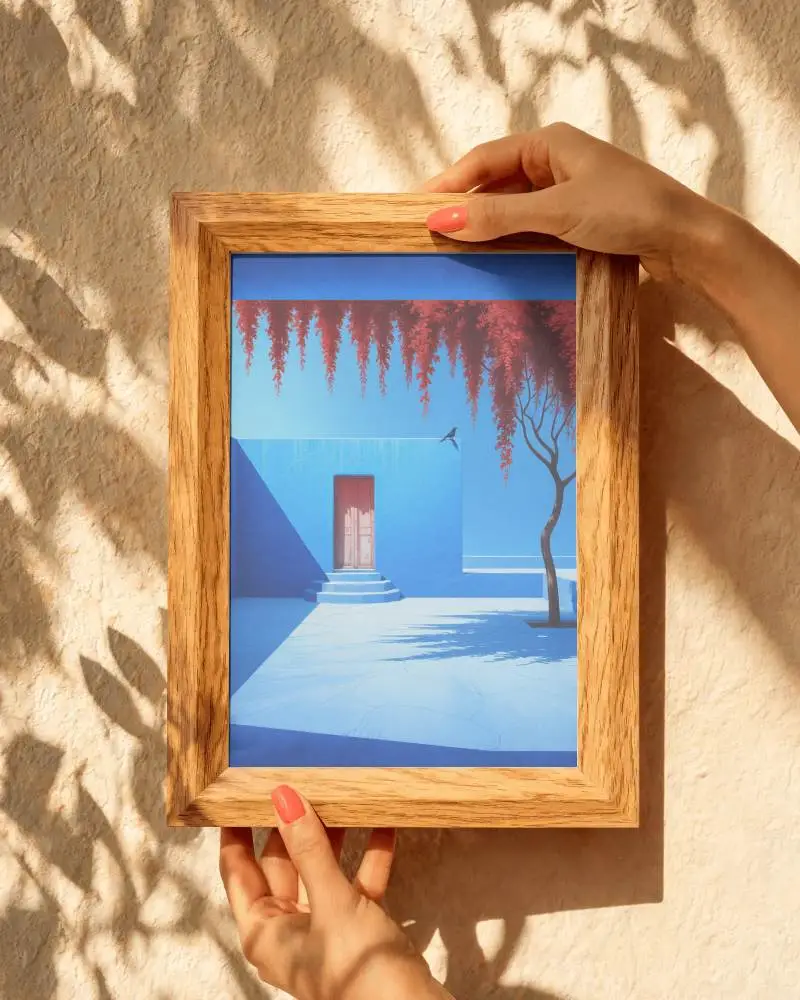 Wooden Frame Canvas Mockup In Natural Light With Shadows Perfect For Design Presentation