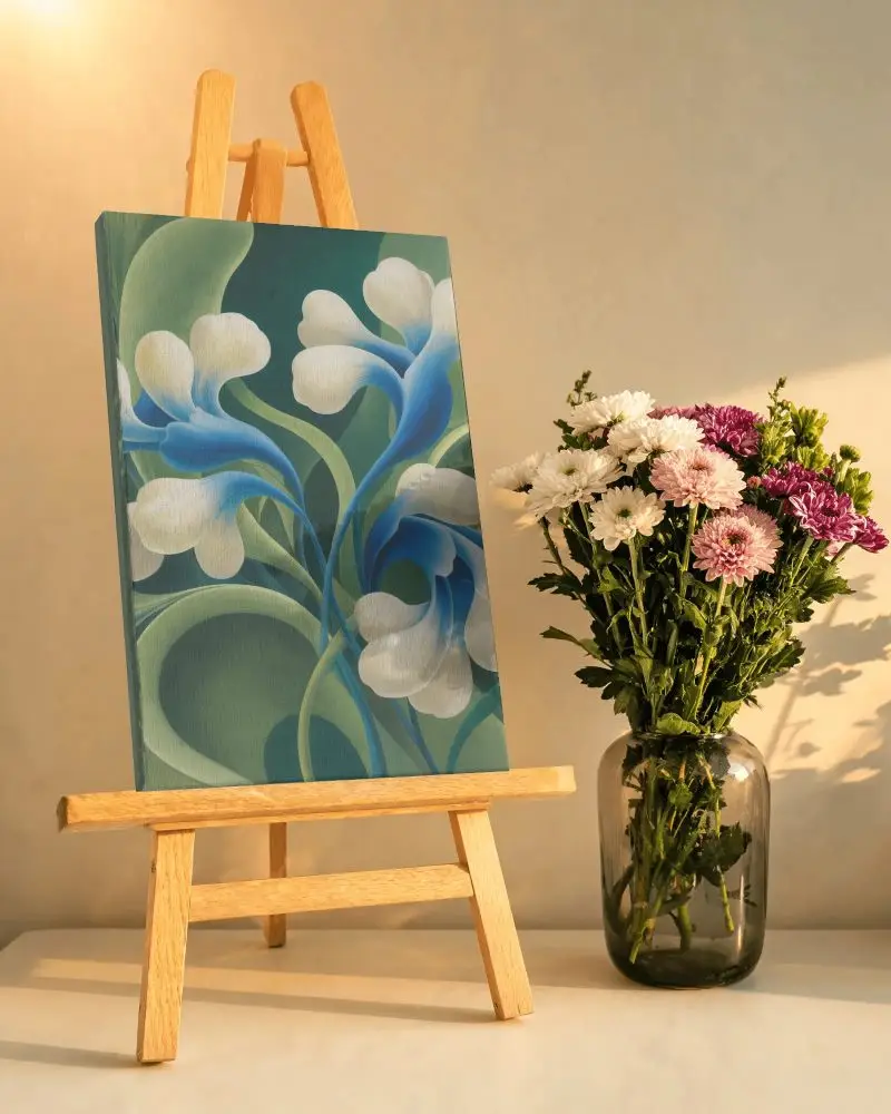 Creative Canvas Mockup With Natural Light And Flower Vase Minimalist Style