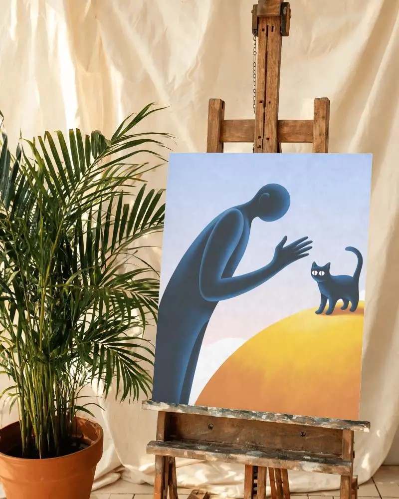 Blank Canvas On Wooden Easel Surrounded By Indoor Plant For Creative Artwork Display
