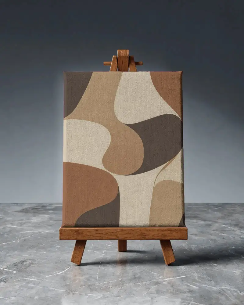 Vertical Canvas Mockup Display On Wooden Easel For Creative Design Showcases