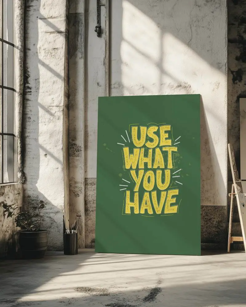 Rustic Artist Loft Canvas Mockup Sunlit Textured Walls Vintage Industrial Style