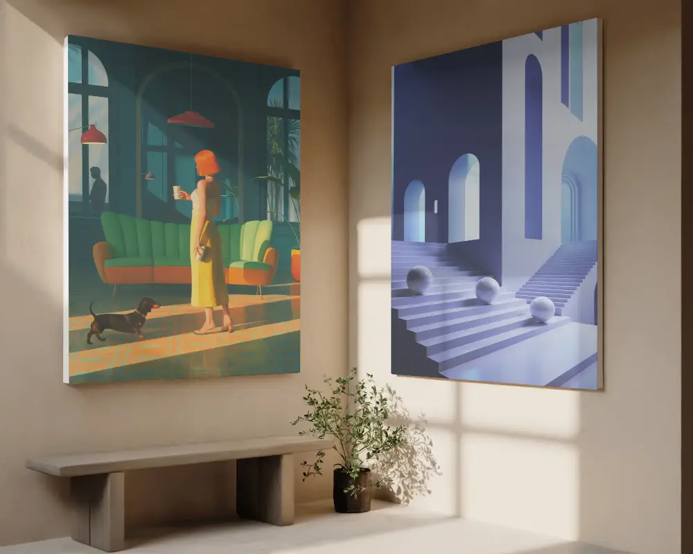 High Quality Blank Canvas Mockup On Warm Neutral Wall With Natural Light And Decorative Plant