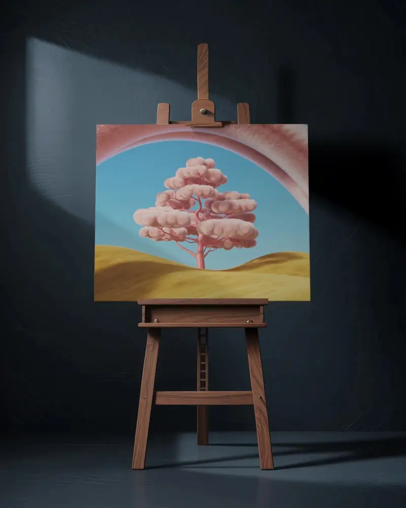 Wooden Easel With Empty Canvas Mockup In Minimalist Studio Setting For Art Project Display