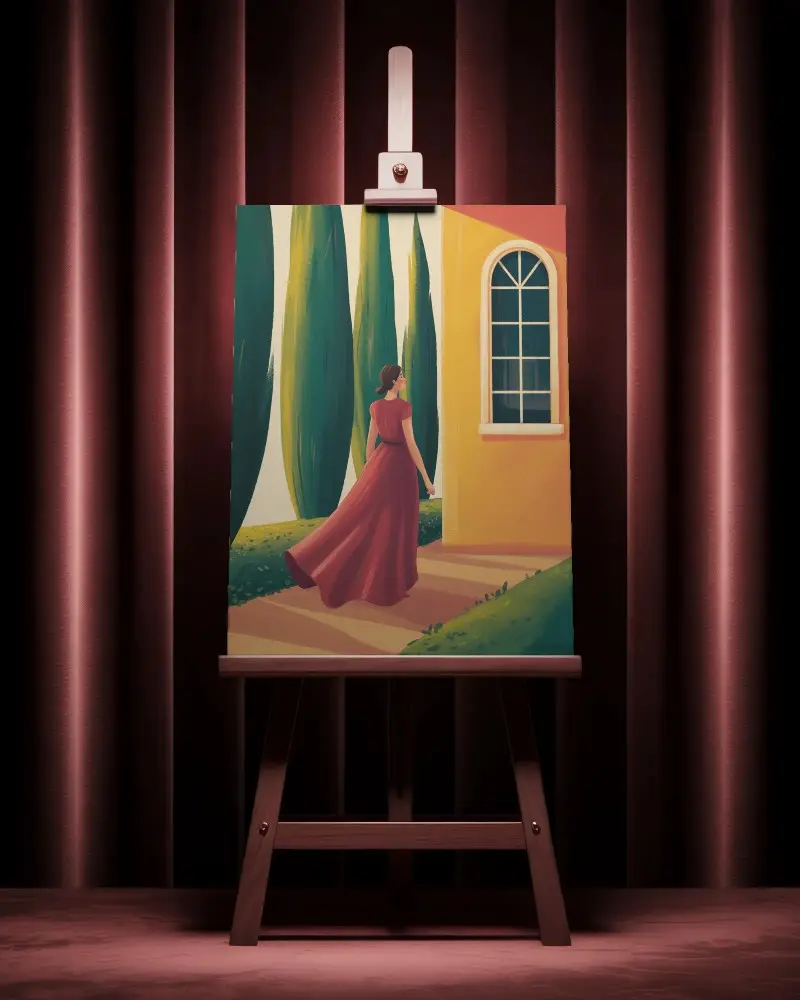 Vertical Canvas Mockup With Wooden Easel In Studio Setting For Art Display