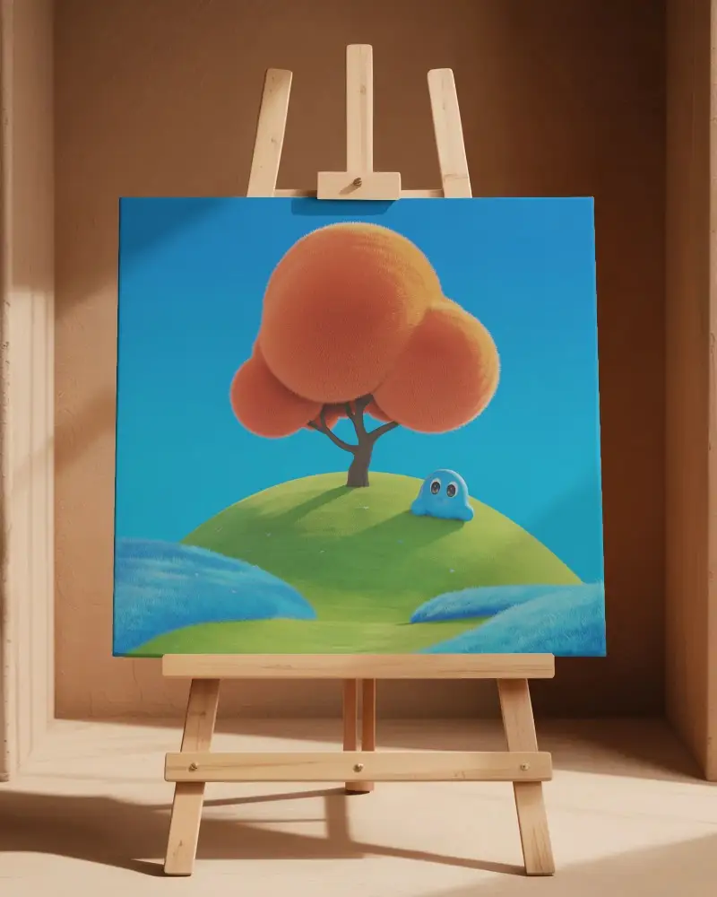 Modern Art Canvas Mockup With Natural Light Shadow On Easel In Creative Workspace