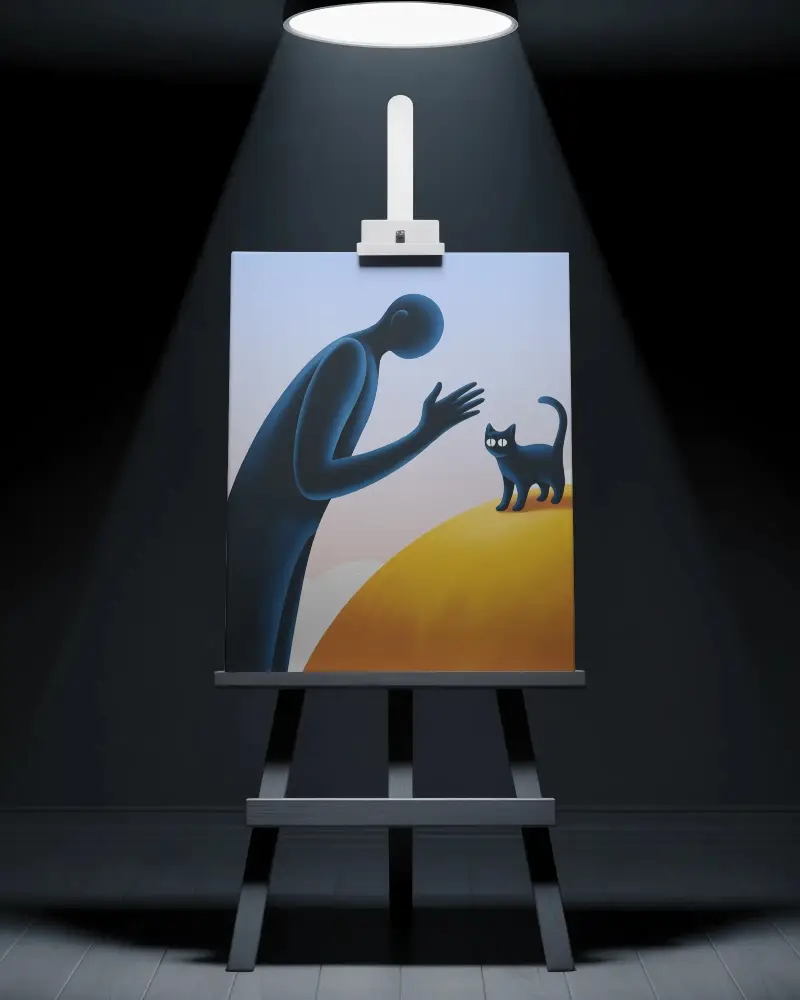 Studio Lighting Showcase Blank Art Canvas Mockup On Easel Background For Design