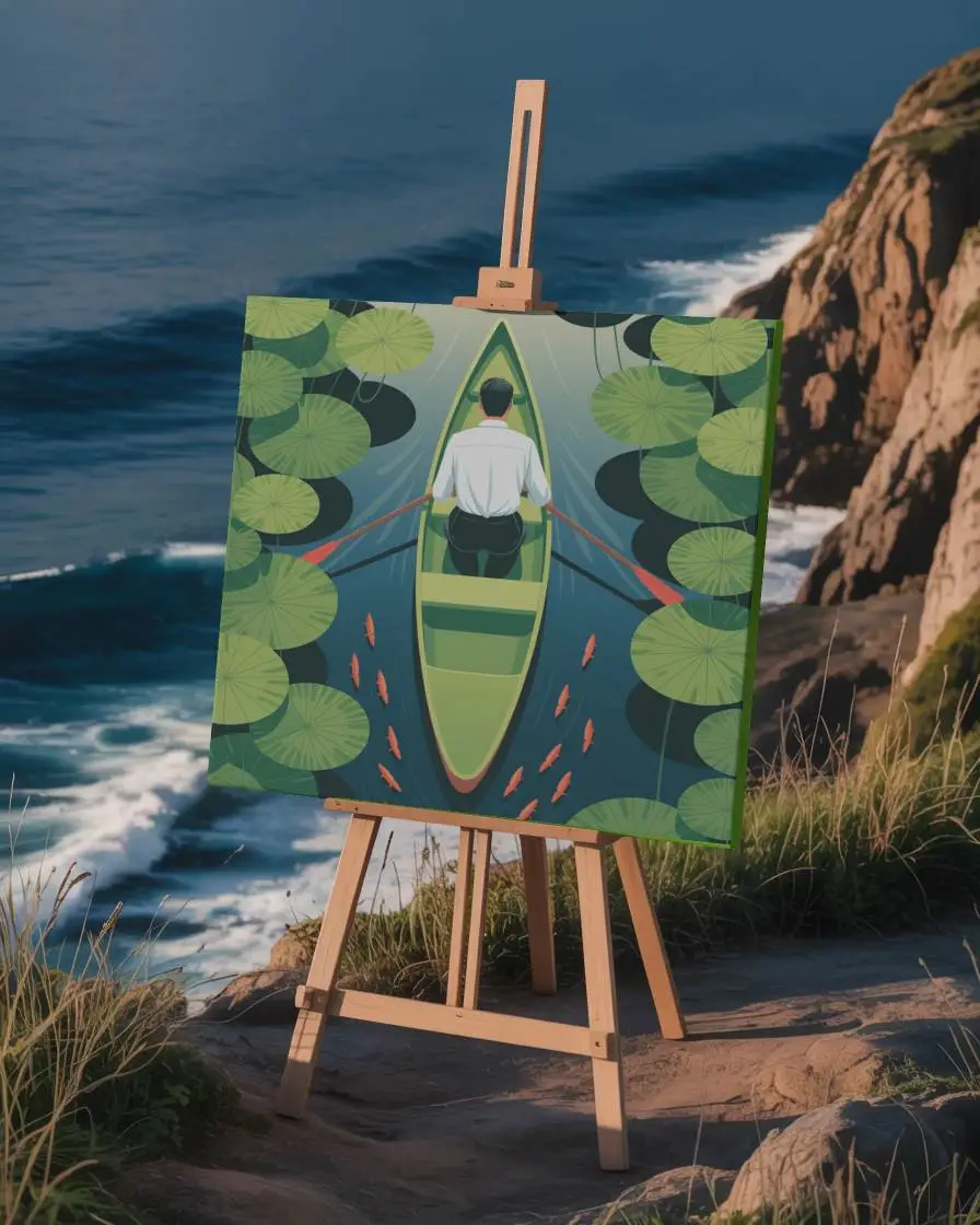 Blank Canvas Mockup On Easel Outdoor Cliffside Scene For Artistic Painting Display Mockup