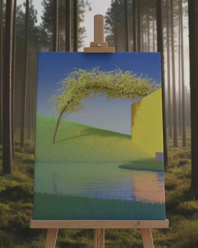 Blank Vertical Canvas Mockup On Wooden Easel In Forest Background For Art Painting Studio