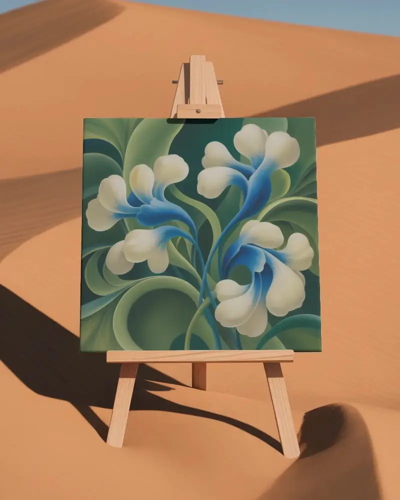 Blank Canvas Mockup On Wooden Easel In Desert Background Ideal For Art And Painting Showcase