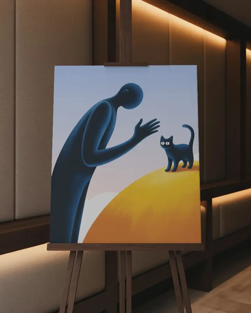 Square Canvas Mockup On Easel Against Textured Wall With Ambient Lighting