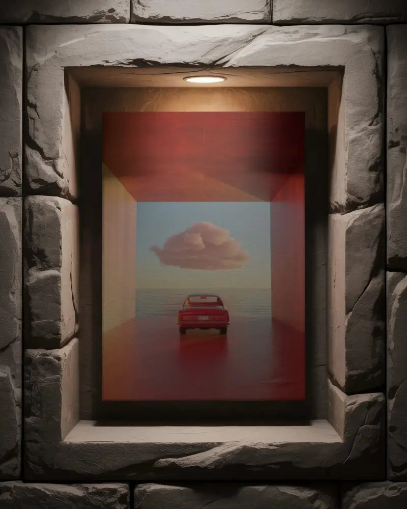 Stone Wall Canvas Mockup With Spotlight Frame For Creative Art Display Showcase