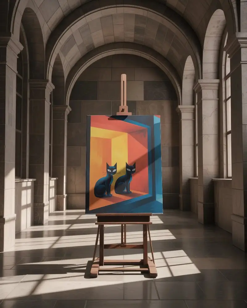 Elegant Blank Canvas Mockup On Easel In Arched Gallery Light Shadow Background