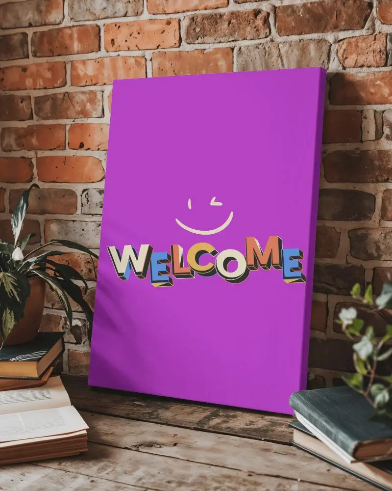 Rustic Brick Wall Canvas Mockup Leaning Against Books Cozy Library Aesthetic