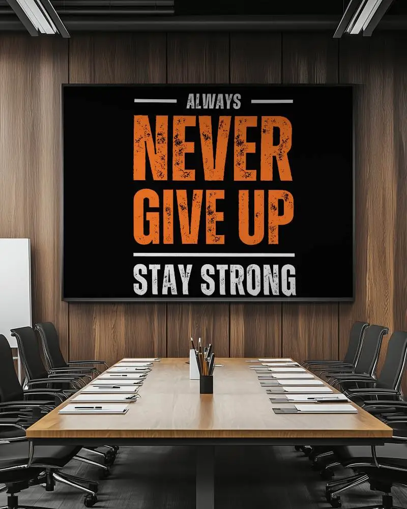 Luxury Corporate Meeting Room Canvas Mockup On Dark Wood Panel Wall With Stationery Setup 075