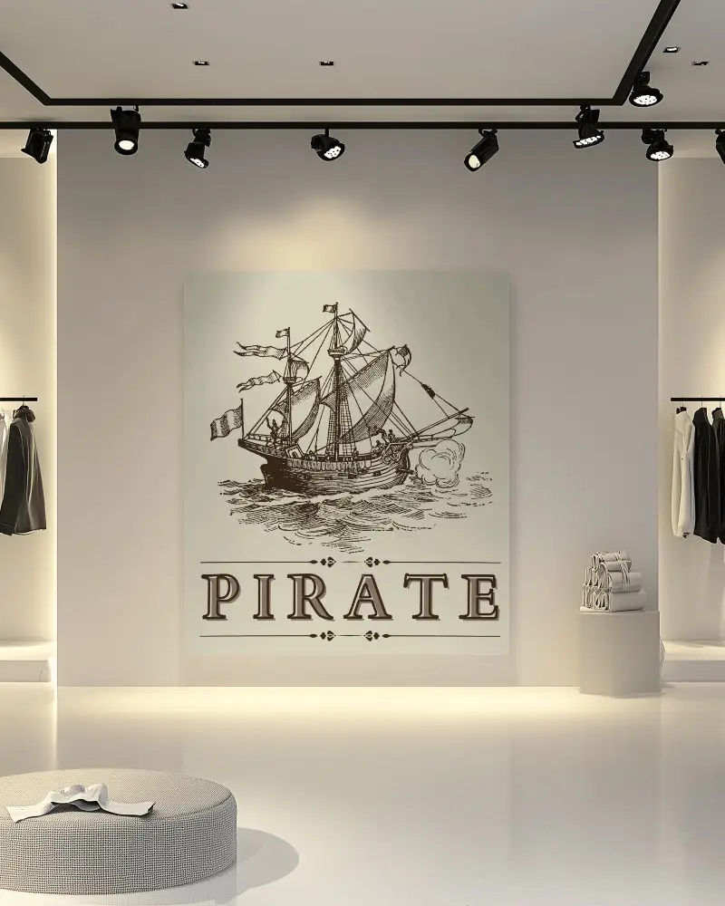 Vertical Canvas Mockup On Feature Wall In Luxury Fashion Boutique Interior